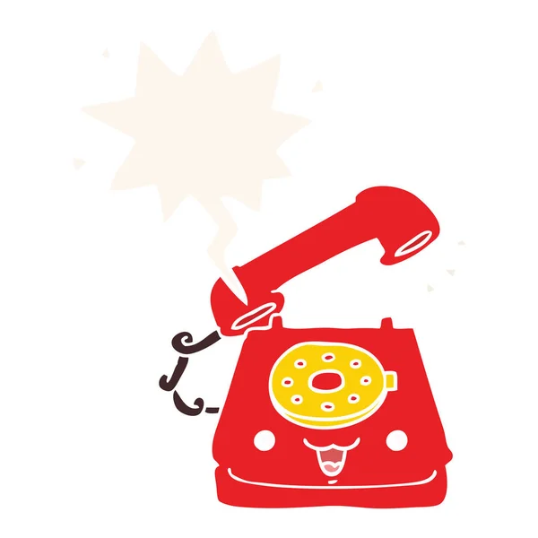 Cute cartoon telephone and speech bubble in retro style — Stock Vector