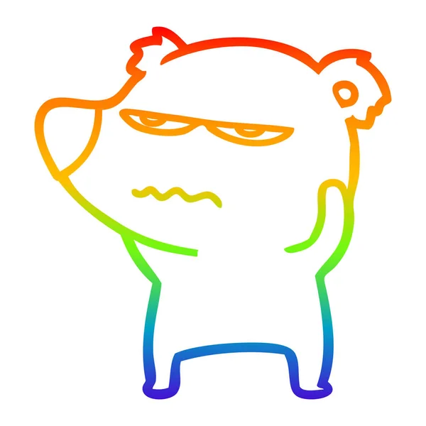 Linha gradiente arco-íris desenho animado polar urso irritado —  Vetores de Stock
