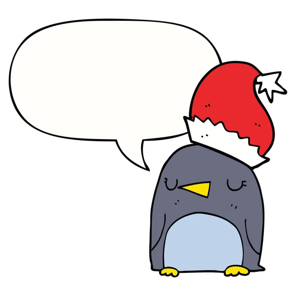 Bonito pinguim de Natal e bolha de discurso — Vetor de Stock