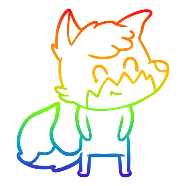 Rainbow gradient line drawing cartoon friendly fox — Stock Vector