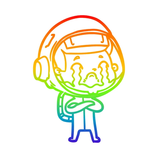 Regenbogen-Gradienten-Linie Zeichnung Karikatur weinender Astronaut — Stockvektor