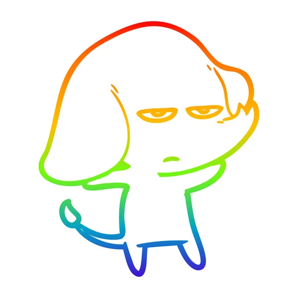 Rainbow gradient line drawing annoyed cartoon elephant — Stock Vector