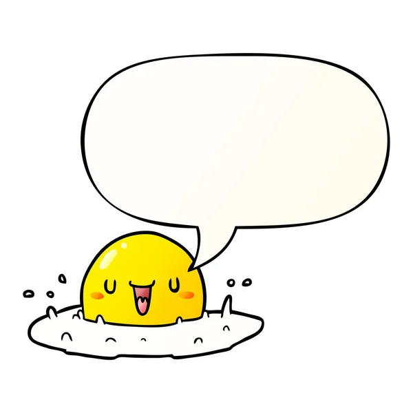 Desenho animado feliz ovo e fala bolha em estilo gradiente suave — Vetor de Stock