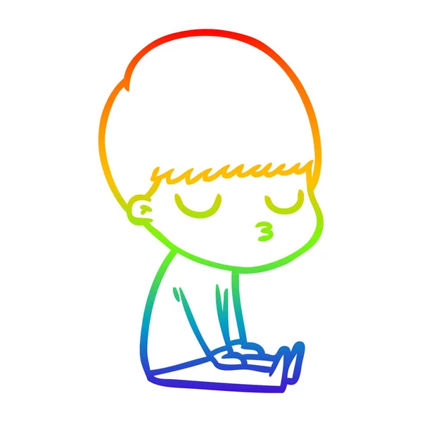 彩虹渐变线绘制卡通平静男孩 — 图库矢量图片