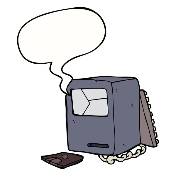 만화 깨진 오래 된 컴퓨터와 연설 거품 — 스톡 벡터