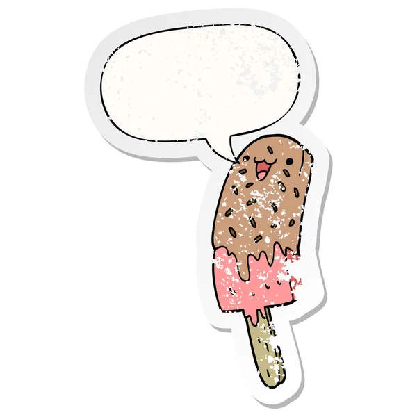 Leuke cartoon Happy Ice lolly en toespraak bubble verdrietig sticke — Stockvector