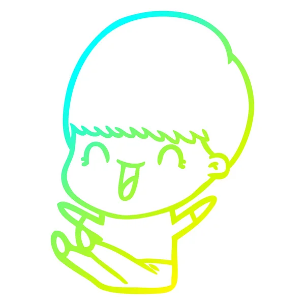 Kall gradient linje ritning lycklig tecknad pojke — Stock vektor