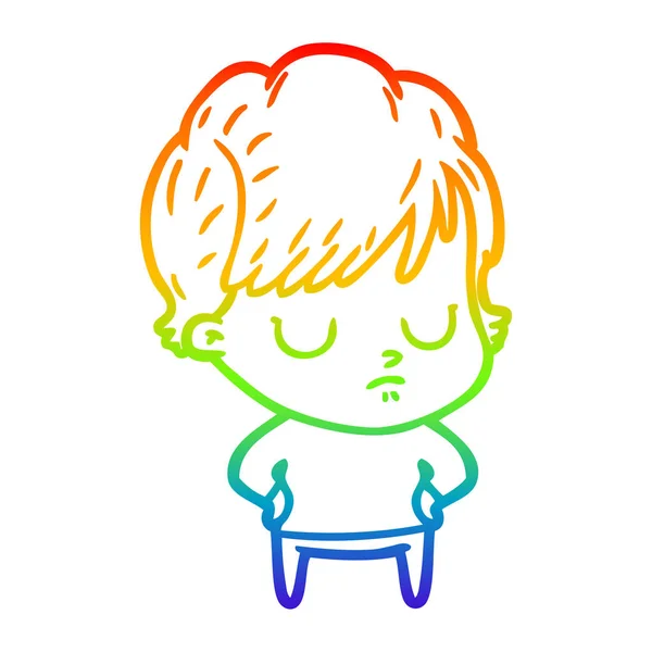 Regenboog gradiënt lijntekening cartoon vrouw — Stockvector