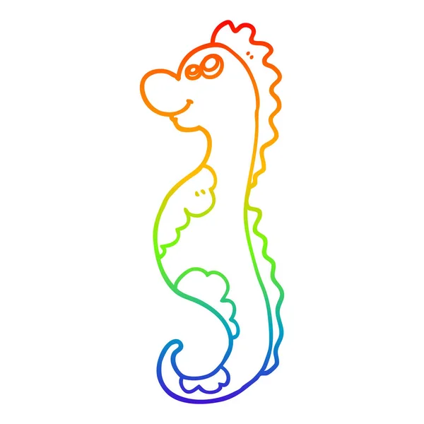 Linea gradiente arcobaleno disegno cartone animato cavallo di mare — Vettoriale Stock