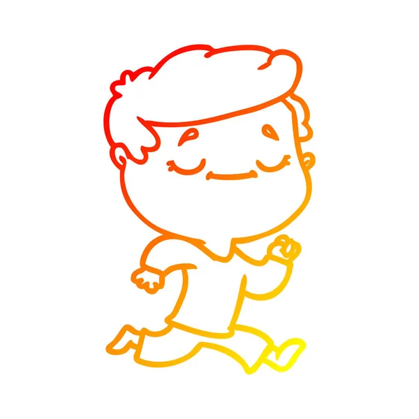 Warm gradient line drawing cartoon peaceful man running — Stock Vector