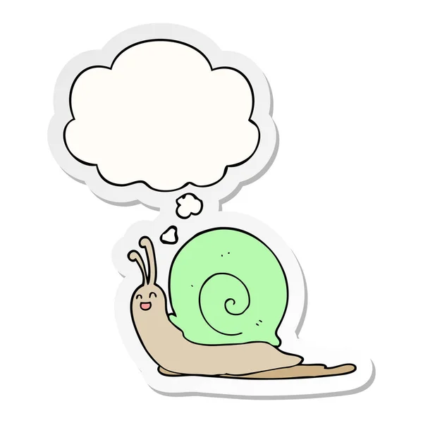 Cartoon snail and thought bubble as a printed sticker — Stock Vector
