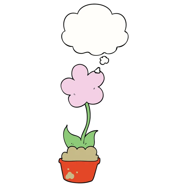 Linda flor de dibujos animados y burbuja de pensamiento — Vector de stock