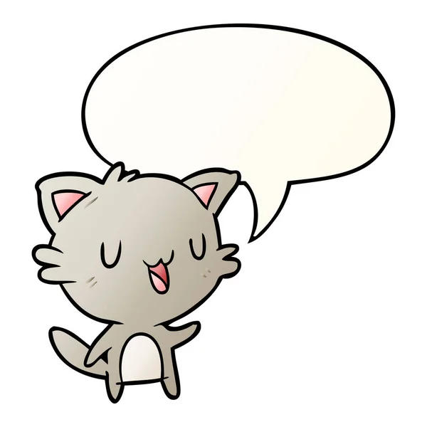 Desenho animado gato feliz e bolha de fala em estilo gradiente suave — Vetor de Stock