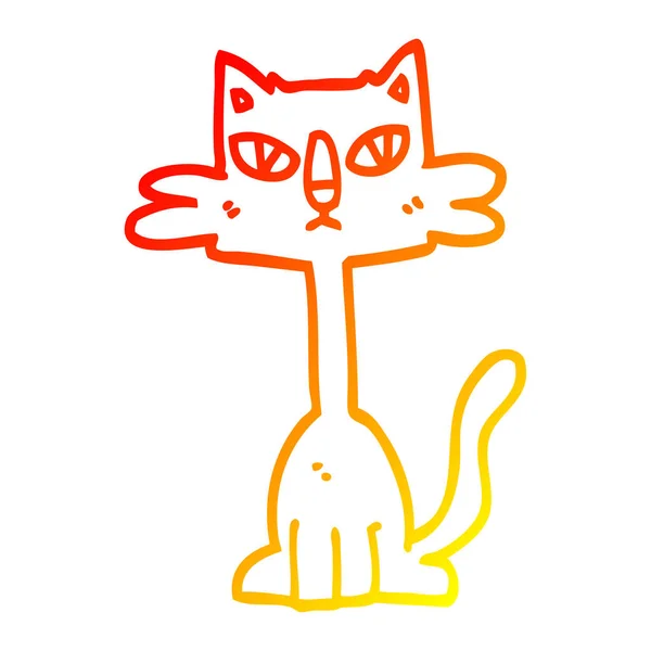 Warm gradient line drawing cartoon funny cat — Stock Vector