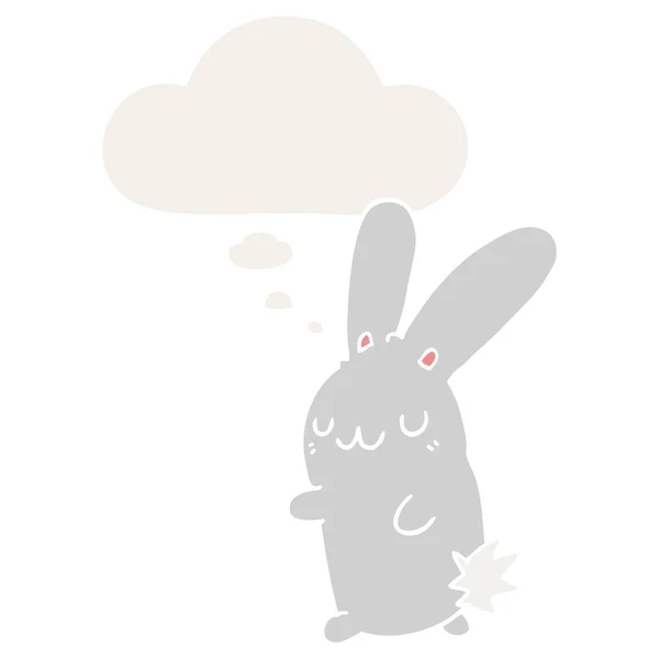 Lindo conejo de dibujos animados y burbuja de pensamiento en estilo retro — Vector de stock