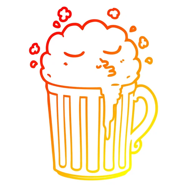 Linha gradiente quente desenho caneca de desenho animado de cerveja — Vetor de Stock