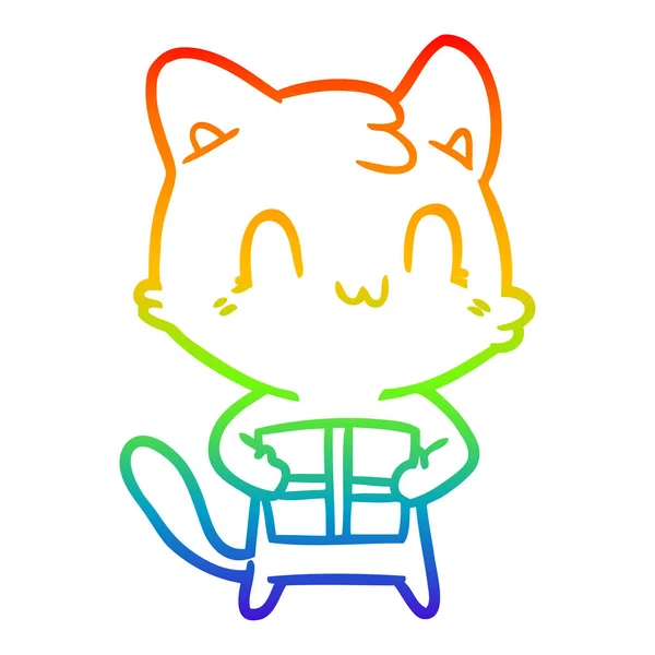 Arco-íris linha gradiente desenho cartoon gato feliz —  Vetores de Stock