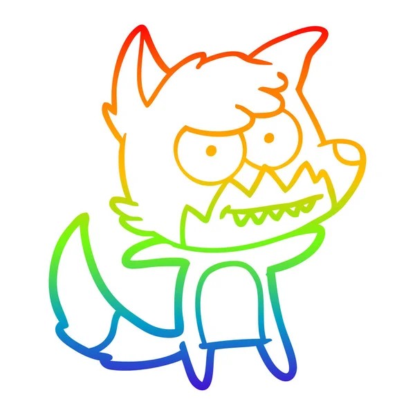 Rainbow gradient line drawing cartoon grinning fox — Stock Vector