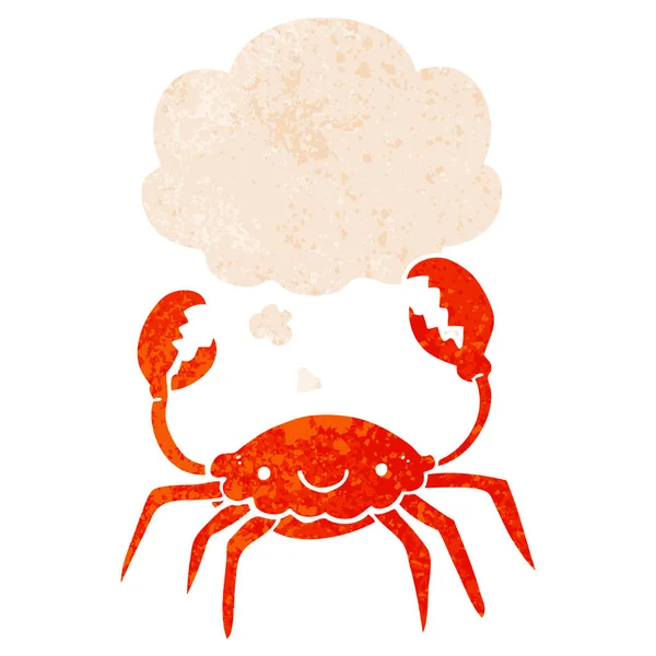 Crabe dessin animé et bulle de pensée dans un style texturé rétro — Image vectorielle