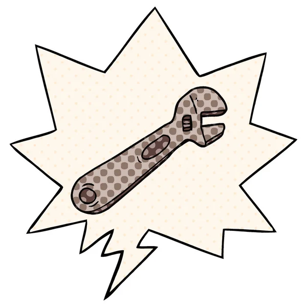 Мультяшный гаечный ключ и речевой пузырь в стиле комиксов — стоковый вектор