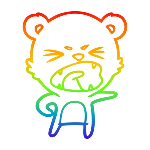 Regenboog gradiënt lijntekening boze cartoon Bear — Stockvector