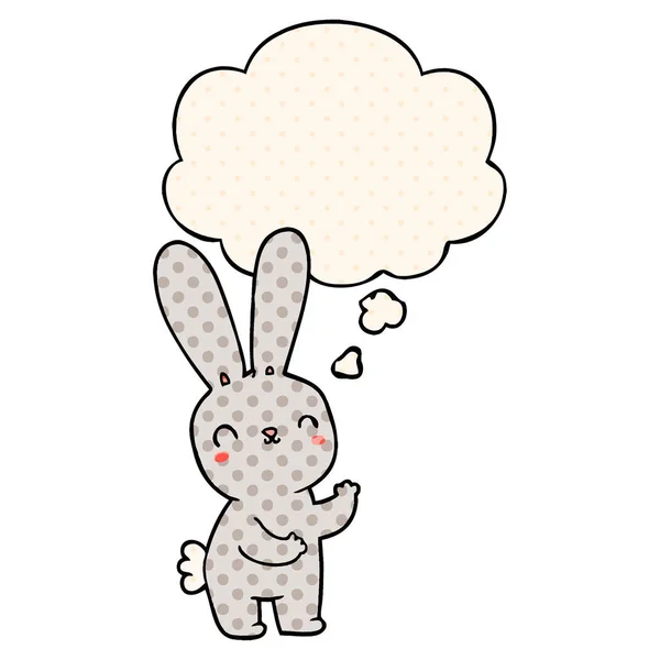 Mignon lapin dessin animé et bulle de pensée dans le style de bande dessinée — Image vectorielle