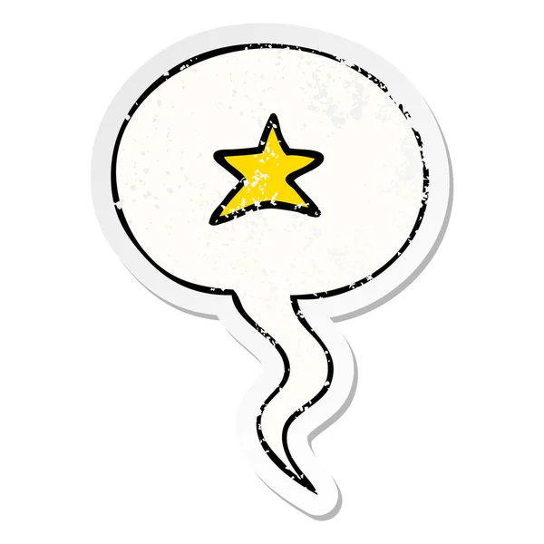 Cartoni animati stella simbolo e la bolla vocale angosciato adesivo — Vettoriale Stock