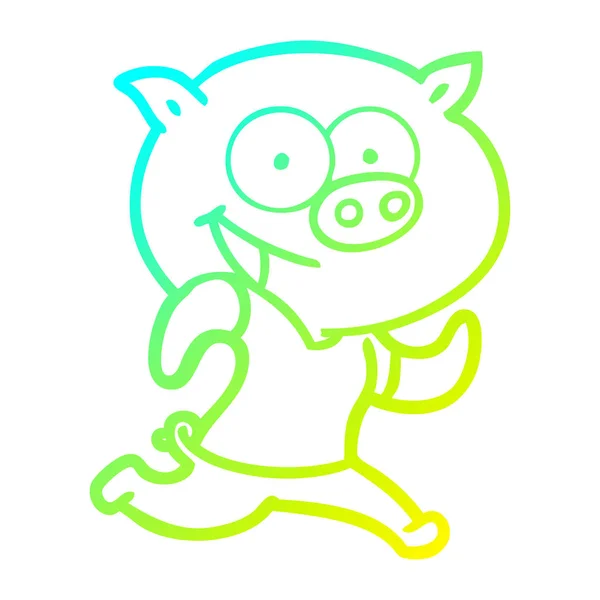 Línea de gradiente frío dibujo cerdo alegre ejercicio de dibujos animados — Archivo Imágenes Vectoriales