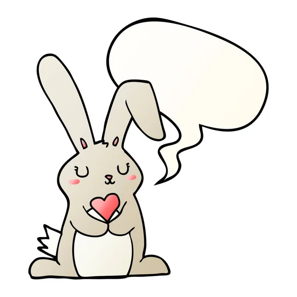 Conejo de dibujos animados en el amor y el habla burbuja en estilo gradiente suave — Vector de stock