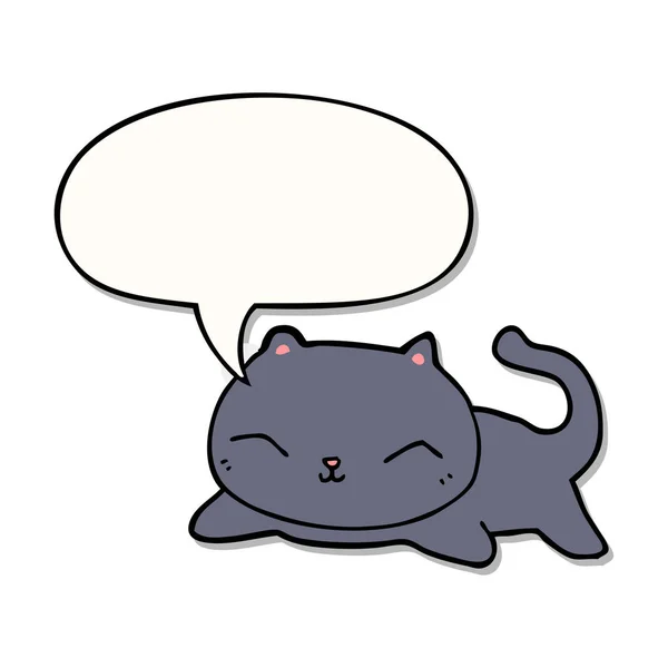 Desenho animado gato e fala bolha adesivo — Vetor de Stock