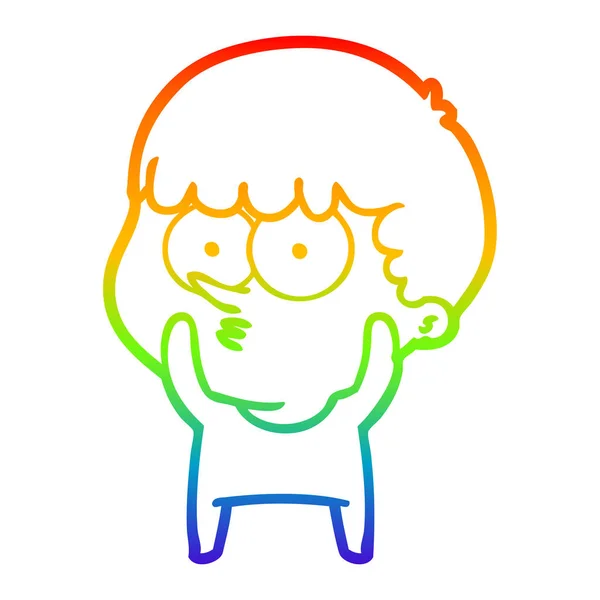 Linea gradiente arcobaleno disegno cartone animato ragazzo curioso — Vettoriale Stock