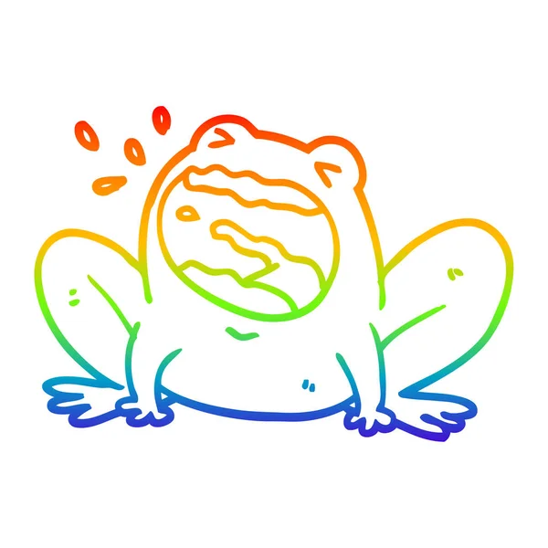Gökkuşağı degrade çizgi çizim karikatür kurbağa bağırarak — Stok Vektör