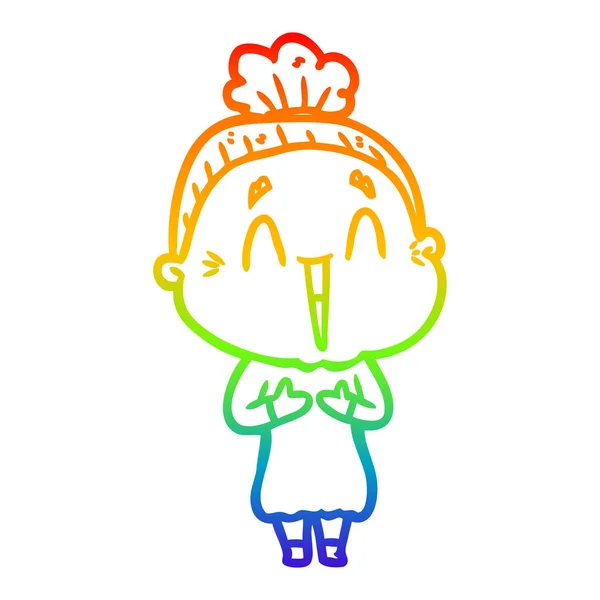 虹のグラデーションライン描画漫画幸せな老婦人 — ストックベクタ