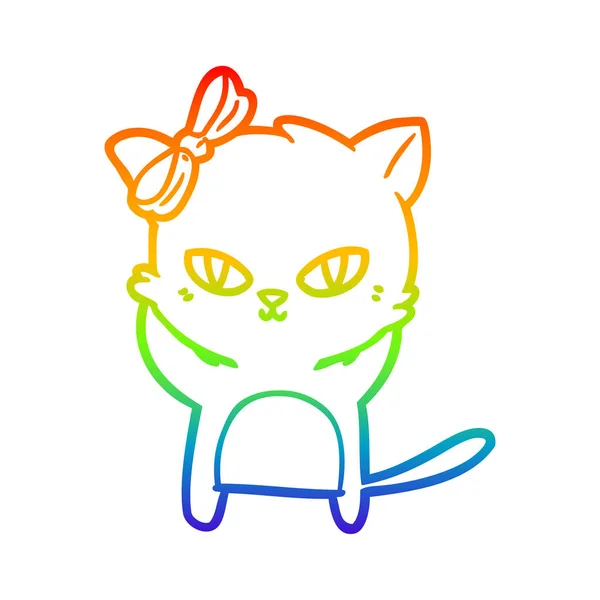 Веселка градієнтна лінія малюнок милий мультяшний кіт — стоковий вектор