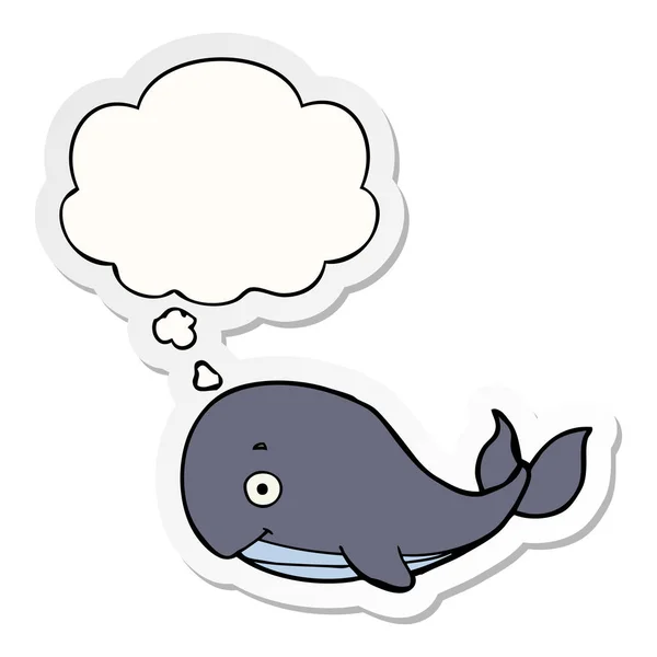 Cartoon wieloryba i bańka myśli jak drukowane naklejki — Wektor stockowy