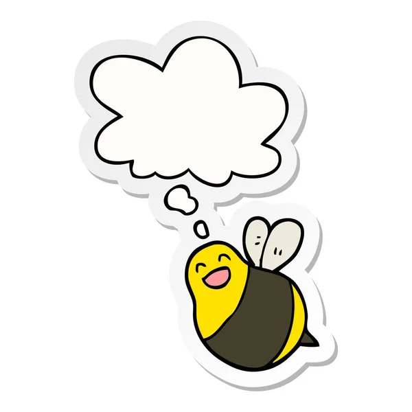 Cartoon bee and thought bubble as a printed sticker — Stock Vector