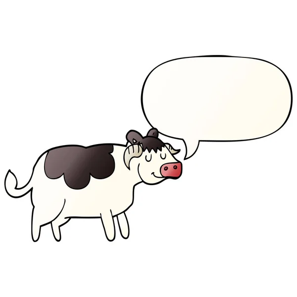 Cartoon cow and speech bubble in smooth gradient style — Stock Vector