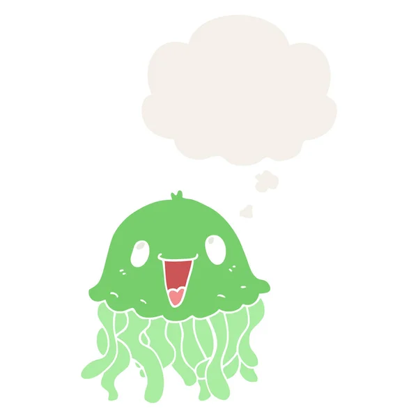Cartoon Jellyfish i myśli bańka w stylu retro — Wektor stockowy