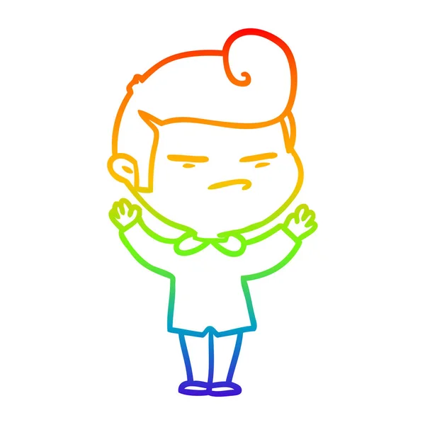 Arco iris gradiente línea dibujo dibujos animados chico fresco con pelo de moda — Vector de stock
