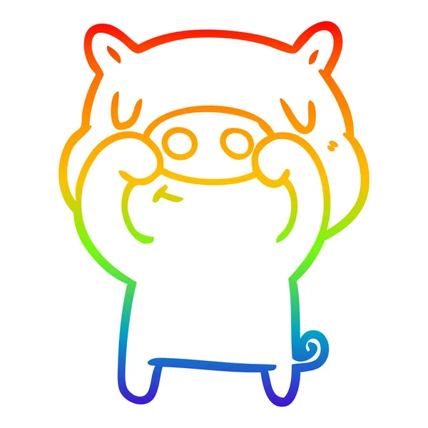 Rainbow gradient linje ritning tecknad innehåll gris — Stock vektor
