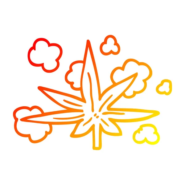 Warm gradient line drawing cartoon marijuana leaf — Stock Vector