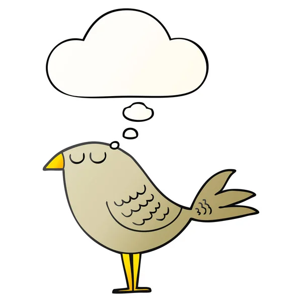 Pájaro de dibujos animados y burbuja de pensamiento en estilo gradiente suave — Vector de stock