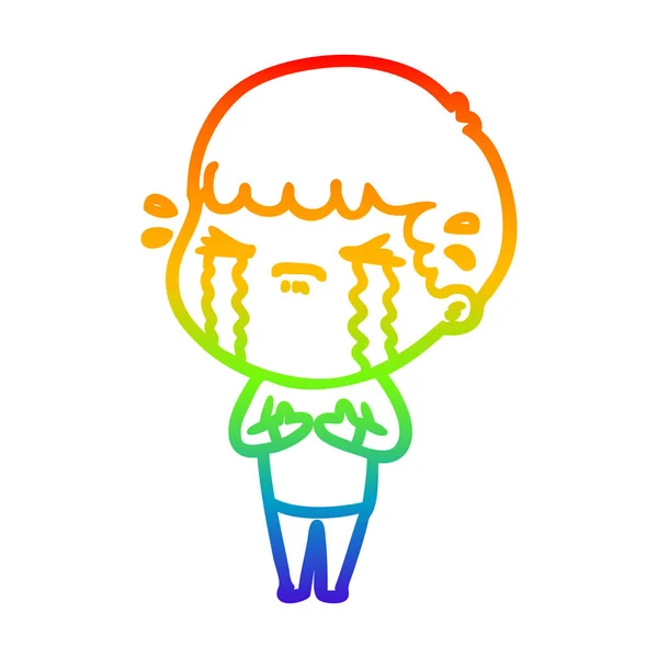 Regenboog gradiënt lijntekening cartoon man huilen — Stockvector