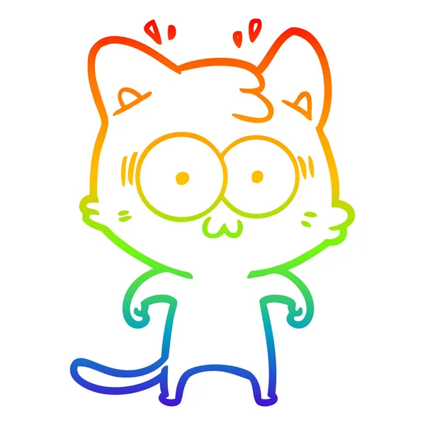 Rainbow gradient ligne dessin dessin animé chat surpris — Image vectorielle