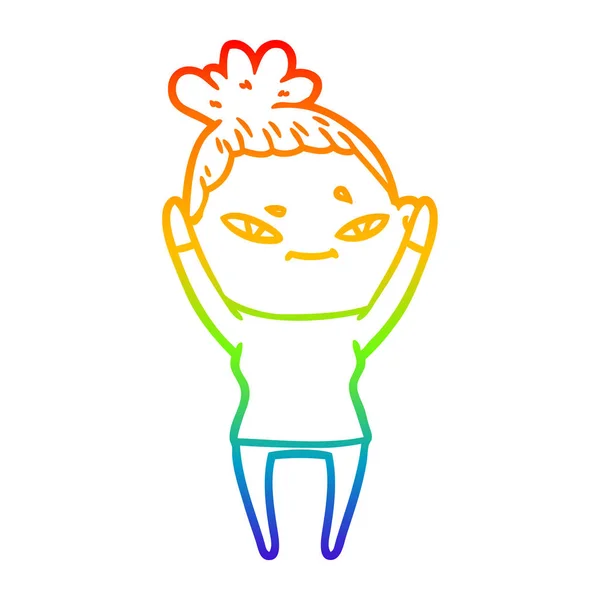 虹のグラデーションライン描画漫画の女性 — ストックベクタ