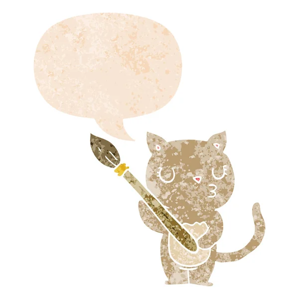 Cute Cartoon kot i bańka mowy w stylu retro teksturowane — Wektor stockowy