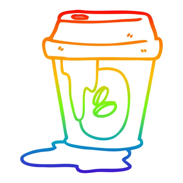 Regenbogen-Gradienten-Linie Zeichnung chaotisch Kaffeetasse Karikatur — Stockvektor