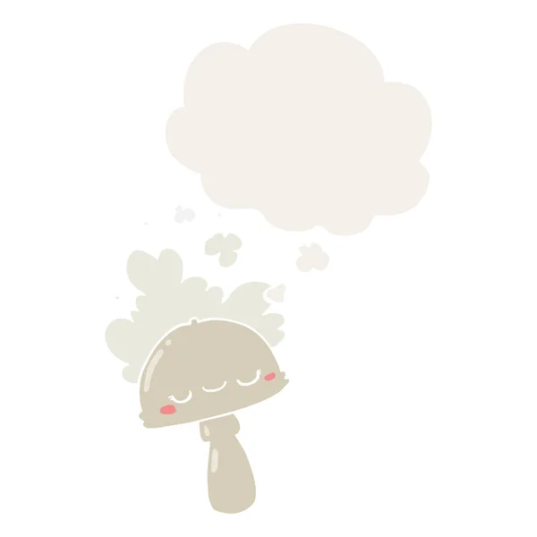 Cartoon-Pilz mit Spoorwolke und Gedankenblase im Retro-Look — Stockvektor