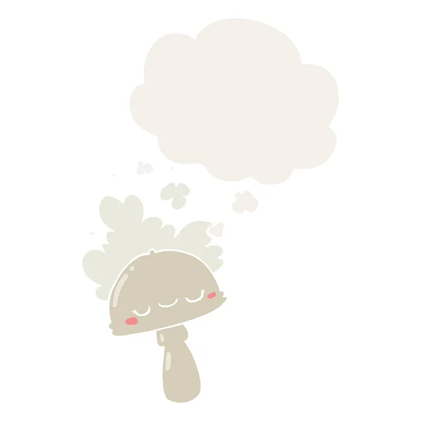 Seta de dibujos animados con nube de cuchara y burbuja de pensamiento en st retro — Vector de stock