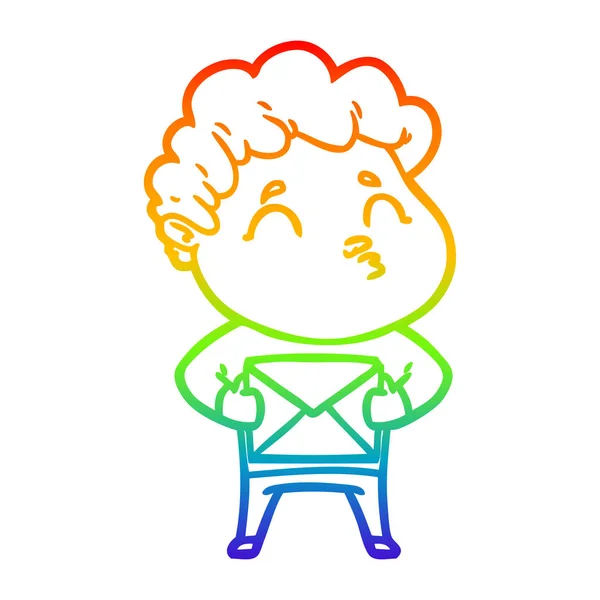 Rainbow gradient ligne dessin dessin animé homme boudage — Image vectorielle